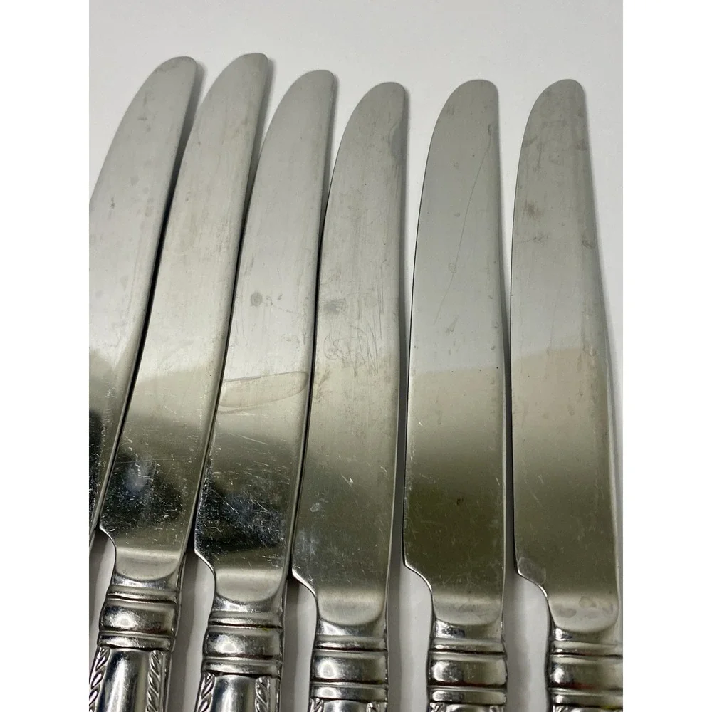 Reed & Barton BARRETT Rope Feathered Edge Glossy Dinner Knives 9 3/4